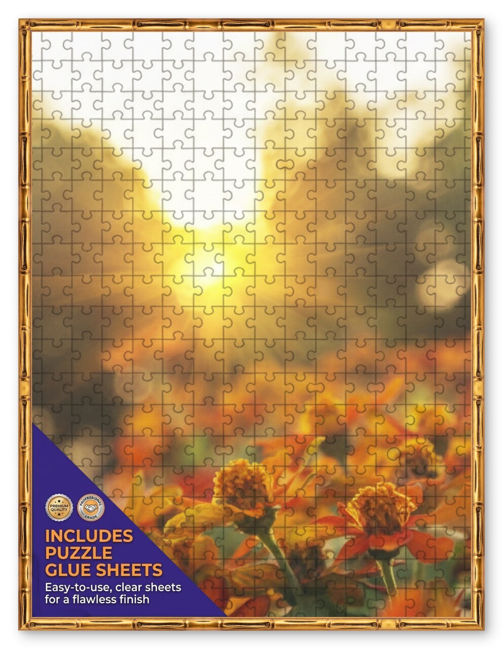 CustomPictureFrames.com Solid Wood Round Mat Puzzle Frame - Multiple Sizes - Black Precision-Cut Mat - Adhesive Preservation Sheets - Assembled in USA Made in the USA